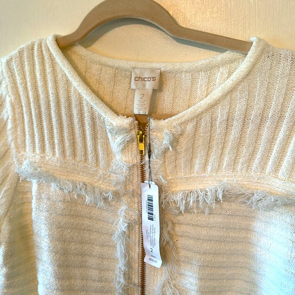 Chico’s Women’s Full Zip Ivory Zip Cardigan Sweater Chicos 2 (Medium Size 12) - Picture 3 of 3
